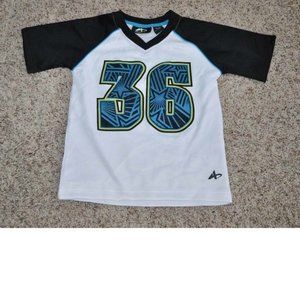 Boys Athletic Shirt 10/12 Short Sleeve V-Neck White Black Sport Athletech #36